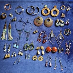 Vintage to Modern Dangling and Hoop Earrings Lot, Set of 30+